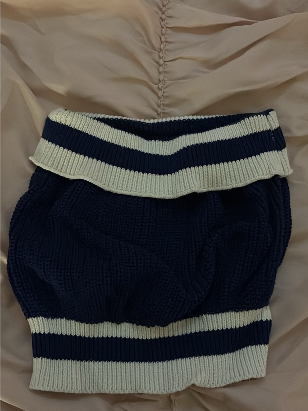 Tilly's Navy and Cream Striped Strapless Knit Tube Top